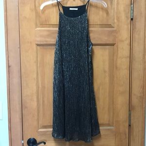 Mixed Metallic Black Swing Dress